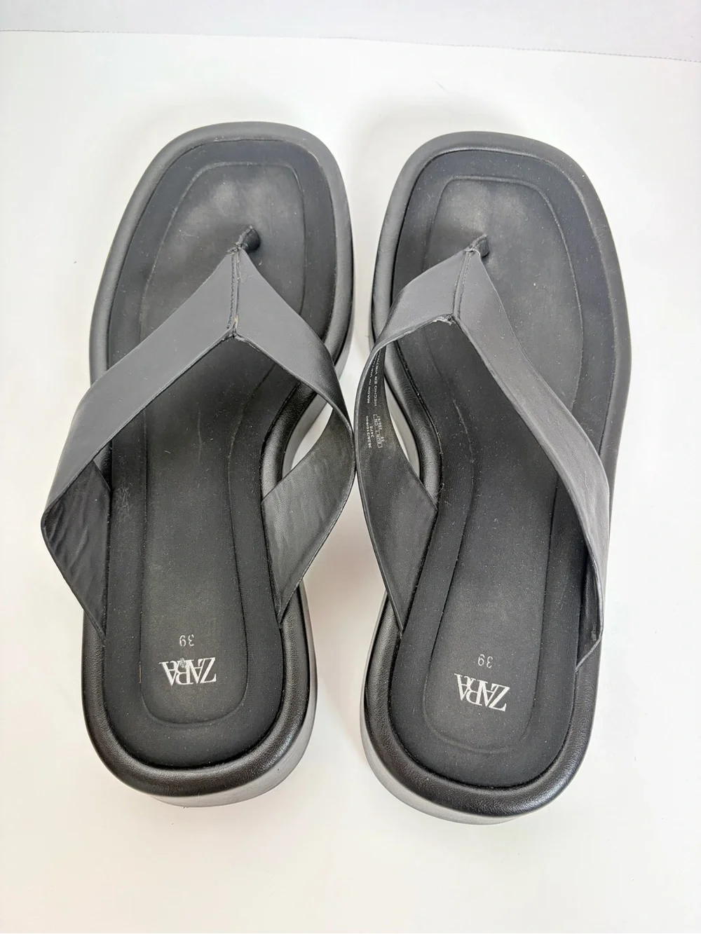 Zara Platform Thong Sandals Cushioned Comfort Shoes Square Toe Black Size 8.5 - Picture 8 of 13